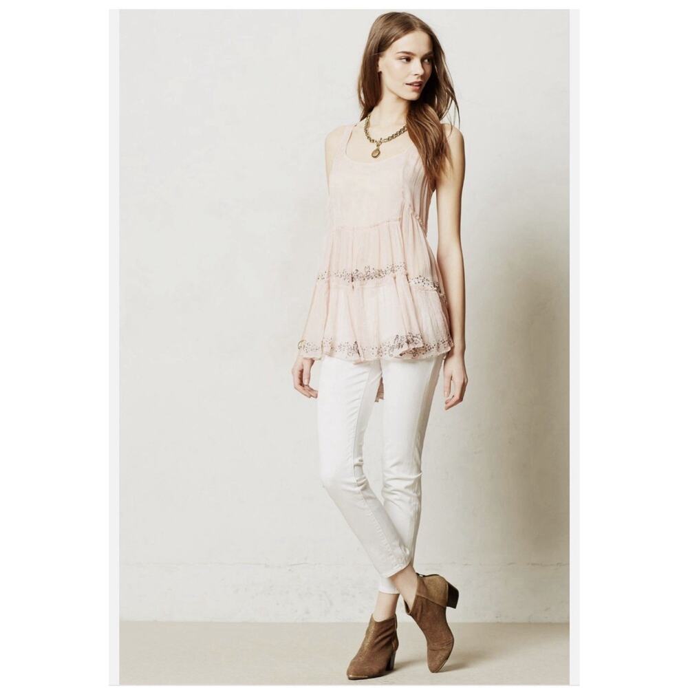 Anthropologie Vanessa Virginia Rosetyrie Beaded Silk Tank US 8 NWT